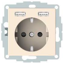 Механизъм контакт шуко 16A + 2хUSB 2.4A 12W с лицев панел цвят Крем System M Merten SE /до изчерпване/