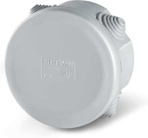 Кутия ф80х40мм IP55, UV, 4 кабелни мембрани за PG16, затваряне на клик, new, серия Cubox Scame