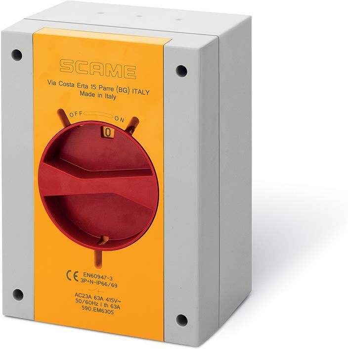 Пакетен прекъсвач Y2 100A 3P+N I-0 в кутия 160x220x115mm IP66 Isolators Scame