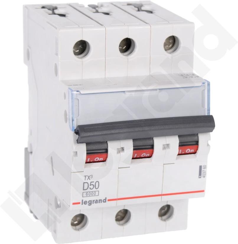 Автоматичен прекъсвач TX3 3P 50A крива D 6kA Legrand