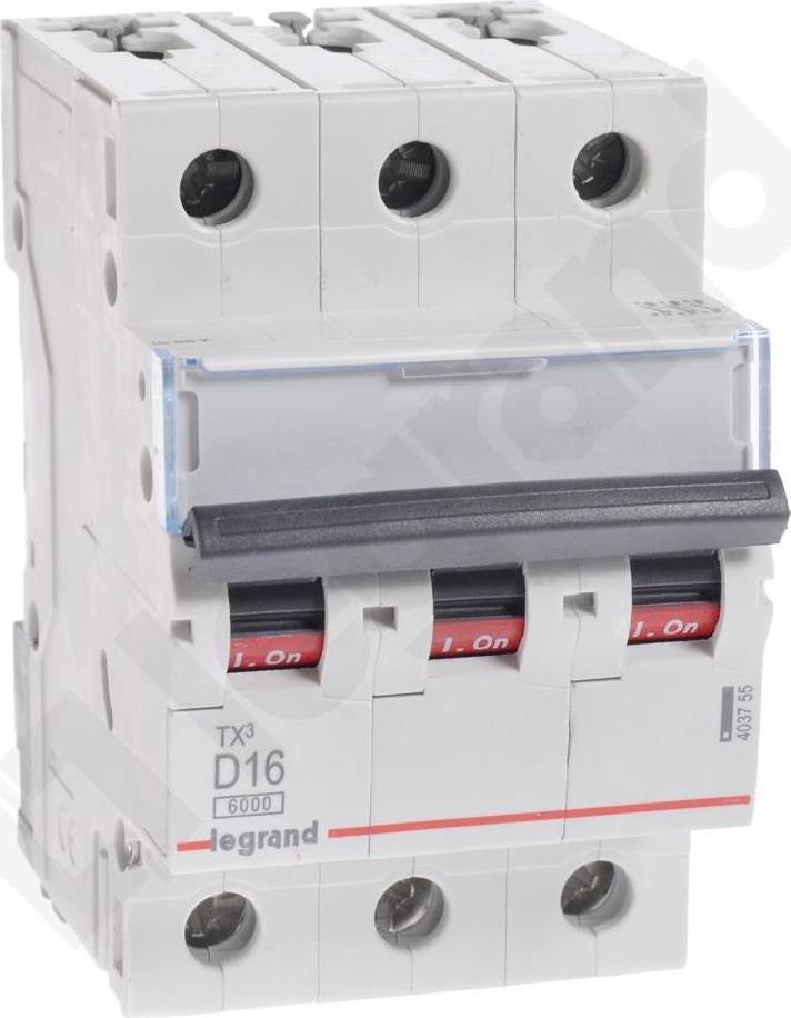 Автоматичен прекъсвач TX3 3P 16A крива D 6kA Legrand