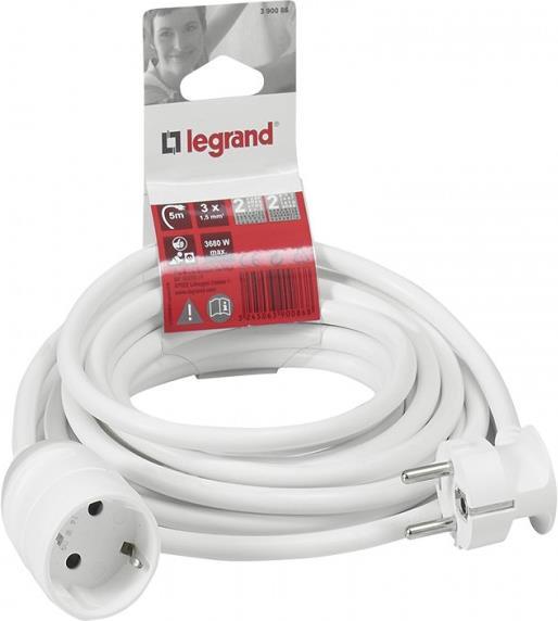 Удължител 3 метра кабел H05VV-F 3G1.5мм2 бял Legrand