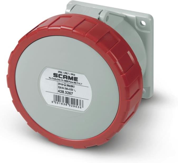 Промишлен контакт 3P+N+Е 32A IP67/69 ПРАВ серия Optima панелен монтаж 75х75мм Scame