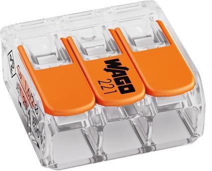 Бърза връзка отваряема 3х6мм2 (30бр.) за гъвкав/твърд проводник 41А 450V Wago