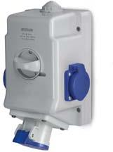 Промишлен комбиниран контакт 2P+Е 16A+2х шуко и ключ 0/I IP54 серия Optima Combi Scame