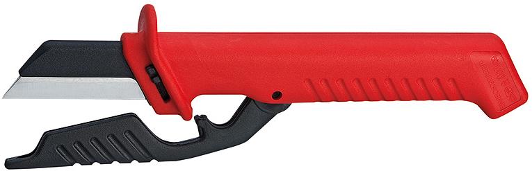 Кабелен нож с предпазител, сменяемо острие, VDE 1000V червена ръкохватка 190мм, Knipex