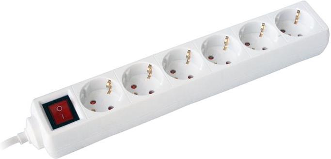 Разклонител с копче БЯЛ 6x2P+E с кабел 1.4 метра / 1.0mm2 Commel