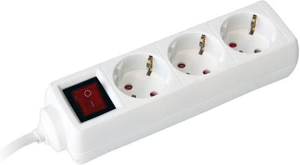 Разклонител с копче БЯЛ 3x2P+E с кабел 1.4 метра / 1.0mm2 Commel