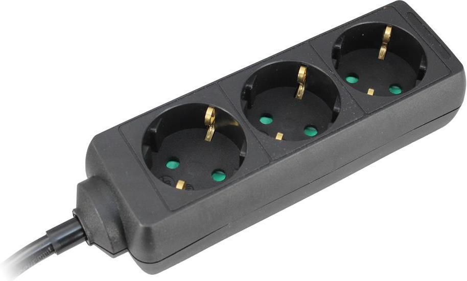 Разклонител ЧЕРЕН 3x2P+E с кабел 1.4 метра / 1.0mm2 Commel