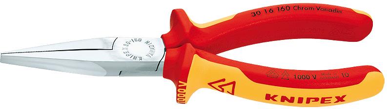 Клещи с дълъг остър връх, хромирани, VDE 1000V жълто-червена ръкохватка 160мм Knipex