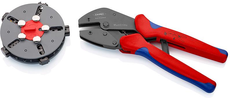 Клещи за кримпване на кабелни накрайници 0.5-25мм2 MultiCrimp, 5 челюсти, синьо-червена ръкохватка 250мм, с пружина, Knipex