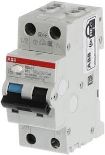 ДТЗ комбинирана DS201 1P+N 10A крива C 30mA тип AC 6kA 2 мод. ABB