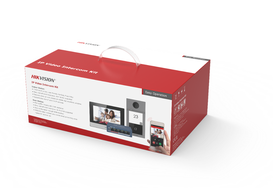 Видео-домофон комплект с DS-KH6320-WTE1 дисплей и DS-KV8113-WME1 входен панел, IP система, Hikvision