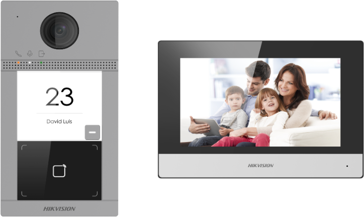 Видео-домофон комплект с DS-KH6320-WTE1 дисплей и DS-KV8113-WME1 входен панел, IP система, Hikvision