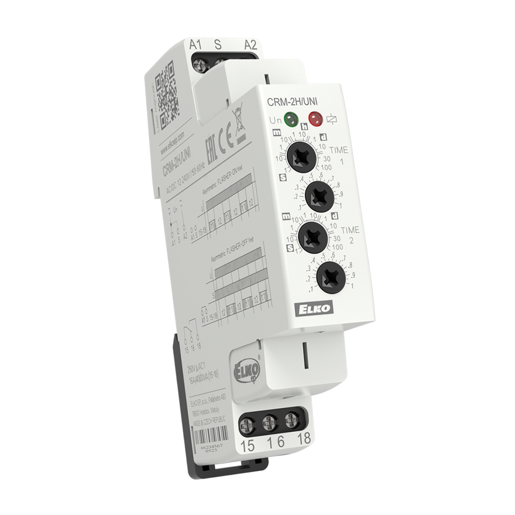 Реле за време, асиметричен цикъл, 1x 0.1s…100d, 1c/o 16A, 12...240Vac/dc, 1DIN, Elko EP