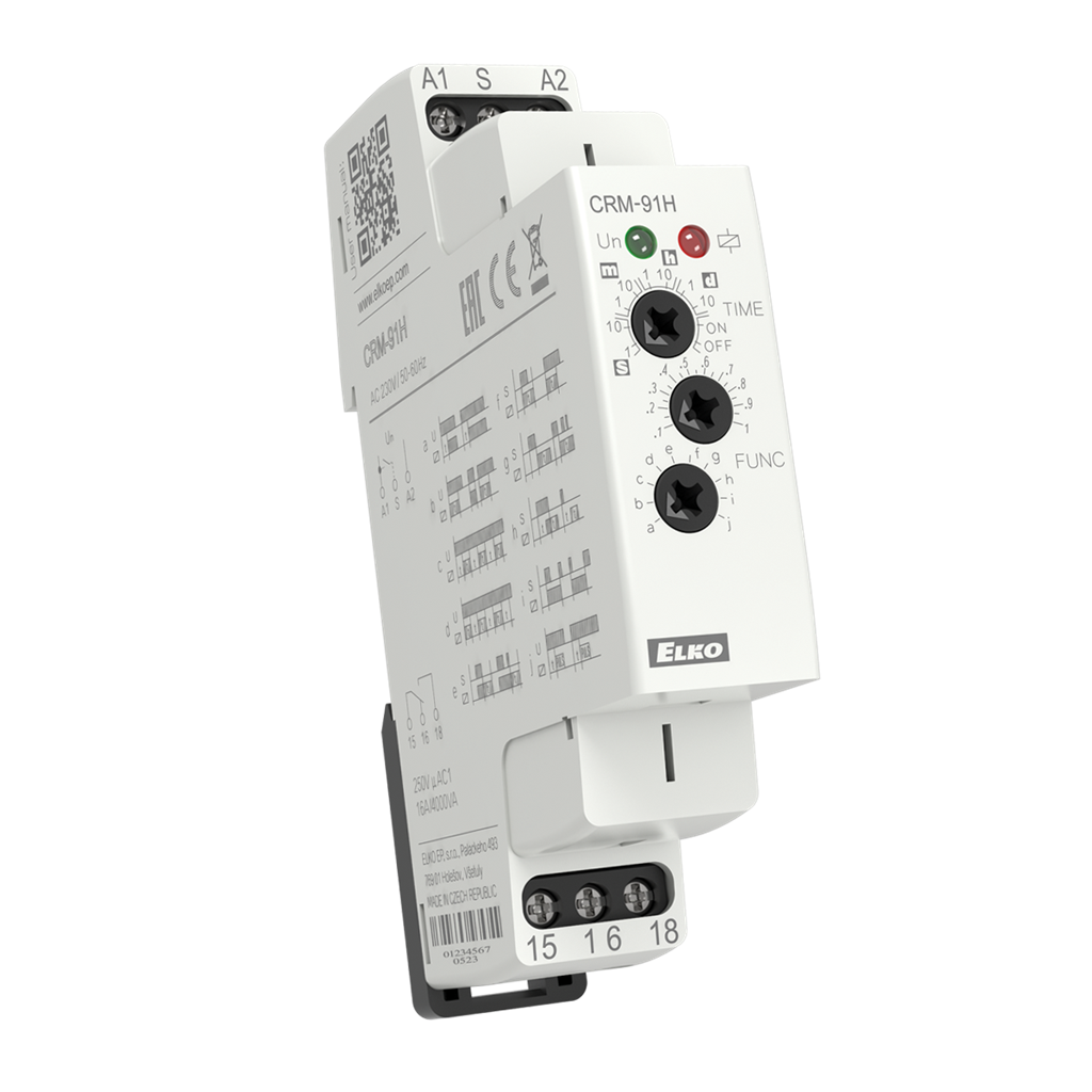 Реле за време, мултифункционално, 10x 0.1s...10d, 1c/o 16A, 12...240Vac/dc, 1DIN, Elko EP