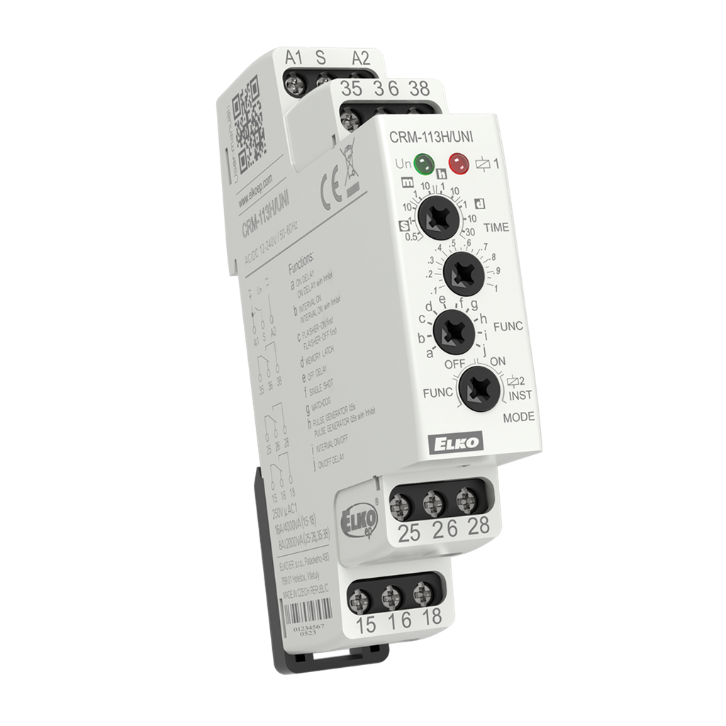 Реле за време, мултифункционално, 10x 0.05s…30d, независими 3c/o 8A, 12...240Vac/dc, 1DIN, Elko EP
