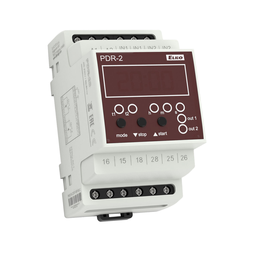Реле за време, мултифункционално, 10x 0.01s…100h, LCD, независими 2c/o 16A, 12...240Vac/dc, 3DIN, Elko EP