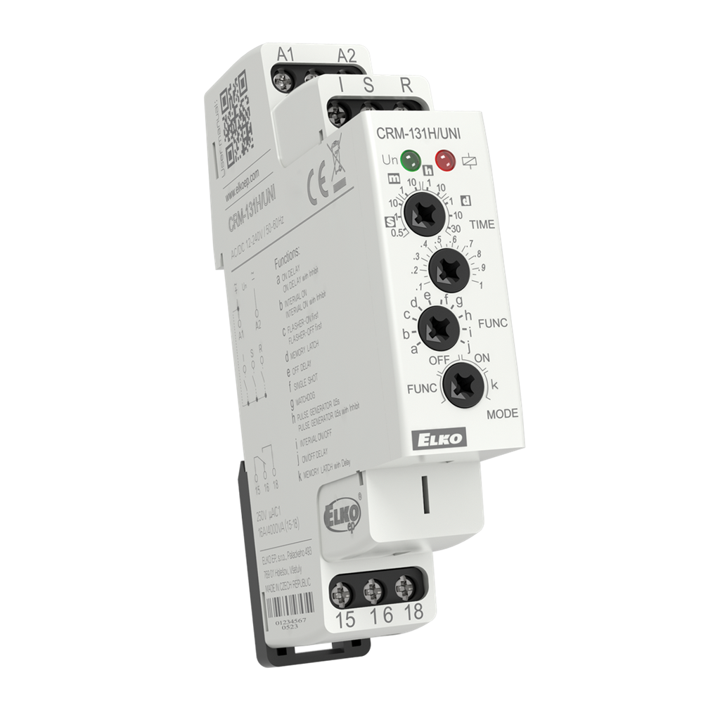 Реле за време, мултифункционално, 11x 0.05s…30d, 3CI, 1c/o 16A, 12...240Vac/dc, 1DIN, Elko EP