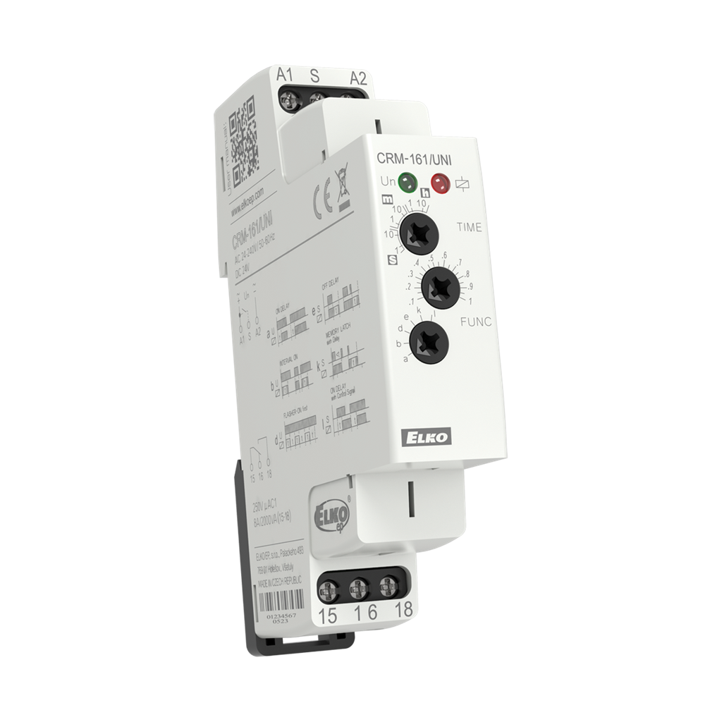 Реле за време, мултифункционално, 6x 0.1s...10h, 1c/o 8A, 24...240Vac / 24Vdc, 1DIN, Elko EP