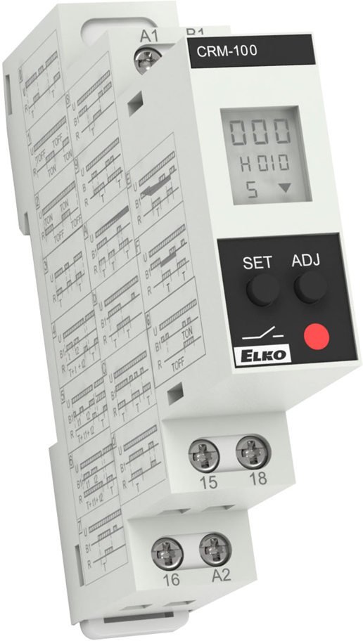 Реле за време, мултифункционално, 17x 0.1s…999h, LCD, 1c/o 8A, 24...240Vac/dc, 1DIN, Elko EP