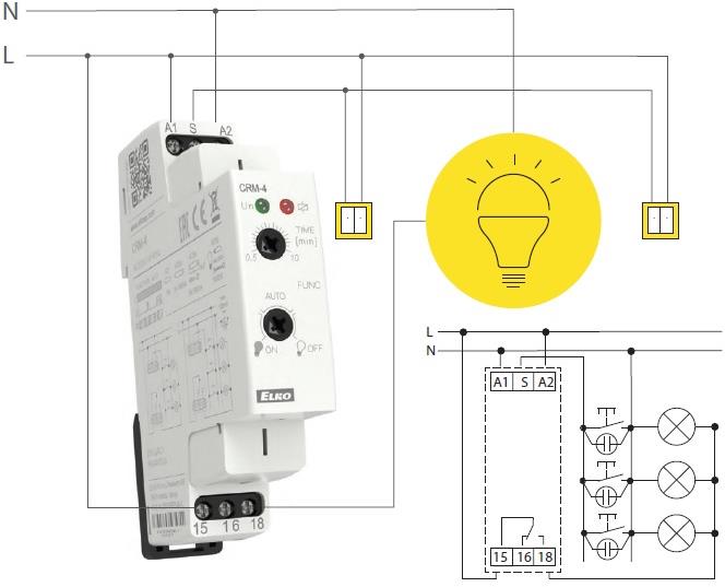 Стълбищен автомат, 6x 0.5m-10m, PT, 1c/o 16A, 230Vac, 1DIN, Elko EP /до изчерпване/