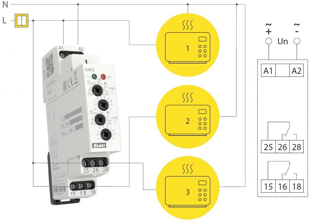 Реле за време, закъснение при включване, 1x 0.1s…10d, независими 2c/o 16A, 12...240Vac/dc, 1DIN, Elko EP