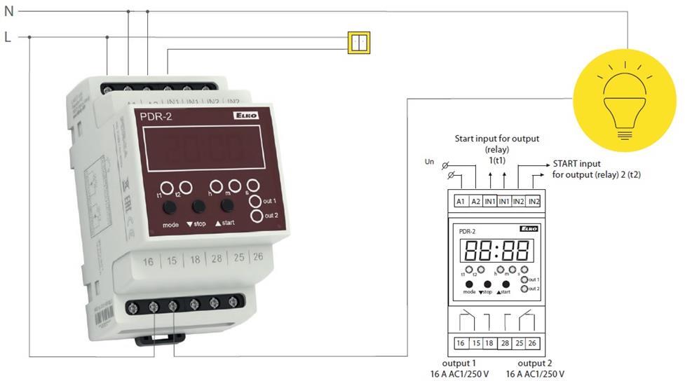 Реле за време, мултифункционално, 10x 0.01s…100h, LCD, независими 2c/o 16A, 12...240Vac/dc, 3DIN, Elko EP