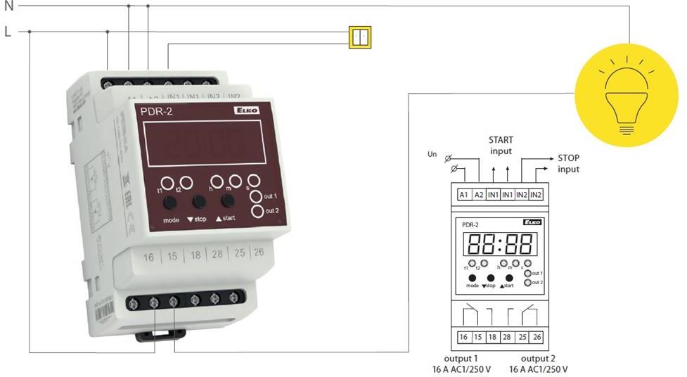 Реле за време, мултифункционално, 16x 0.01s…100h, LCD, 2c/o 16A, 12...240Vac/dc, 3DIN, Elko EP