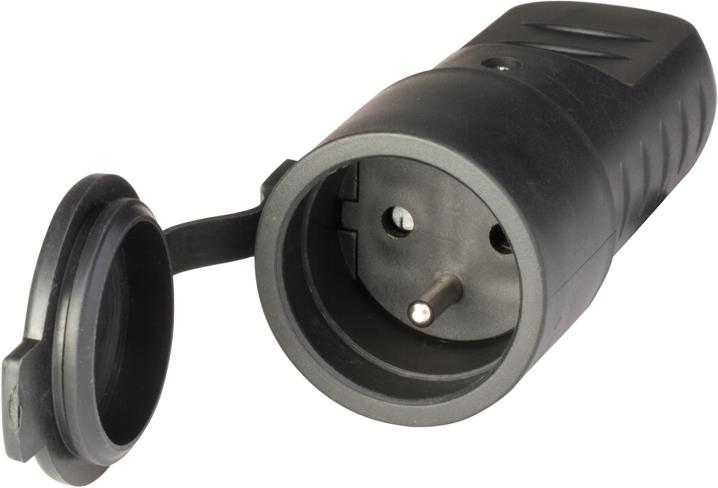 Куплунг черен с капак френски стандарт 2P+Т 16A ІP44 гумиран Scame