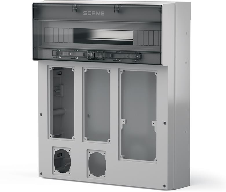 Табло за индустриални контакти и DIN модули IP65, UV, серия Proxima (24 DIN и 2х16A или 32A и 1х 63A с блокировка 2х Шуко) Scame