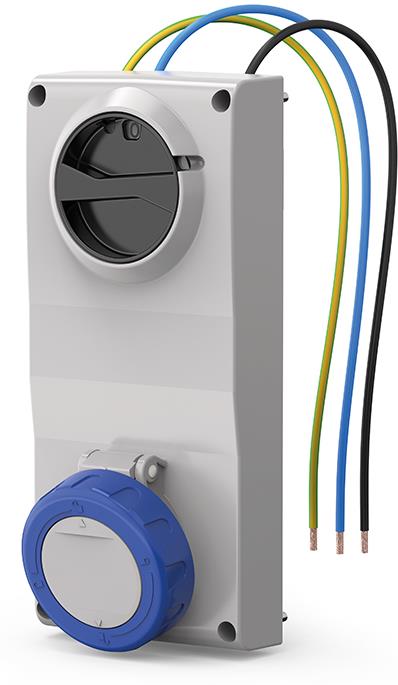 Промишлен контакт 2P+Е 32A IP66 с механична блокировка, фабрично окабелен, серия Proxima Scame