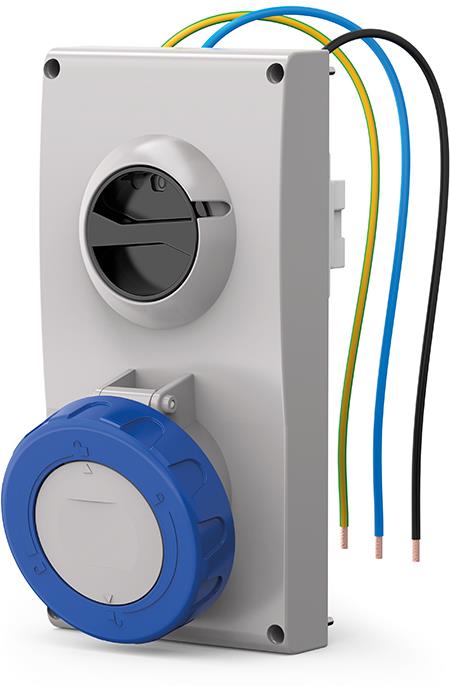 Промишлен контакт 2P+Е 63A IP66 с механична блокировка, фабрично окабелен, серия Proxima Scame