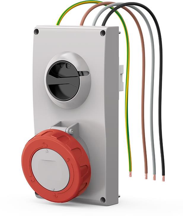 Промишлен контакт 3P+Е 63A IP66 с механична блокировка, фабрично окабелен, серия Proxima Scame