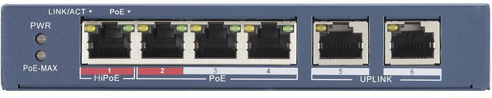 Мрежов комутатор, 4x 10/100 Mbps PoE + 2x 10/100 Mbps uplink порта, 60W, Hikvision