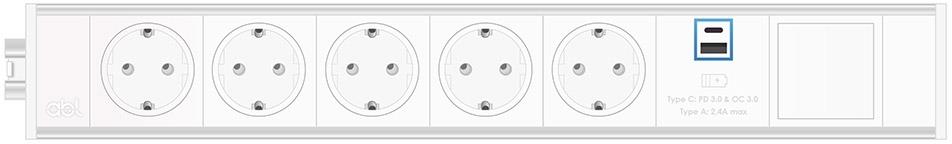 Модул Link 7M с 5х Шуко, USB тип A+C и 1х празен модул, цвят Бял, ABL