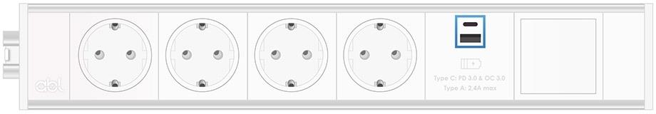 Модул Link 6M с 4х Шуко, USB тип A+C и 1х празен модул, цвят Бял, ABL