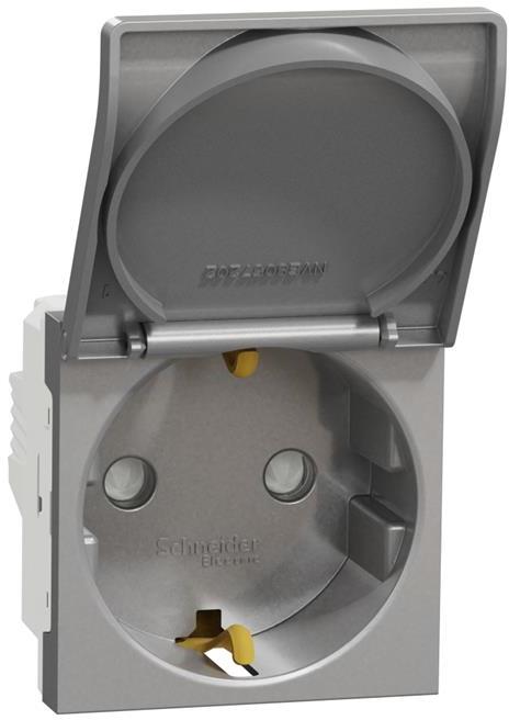 Контакт шуко с капак 2 мод. цвят Алуминий Unica SE