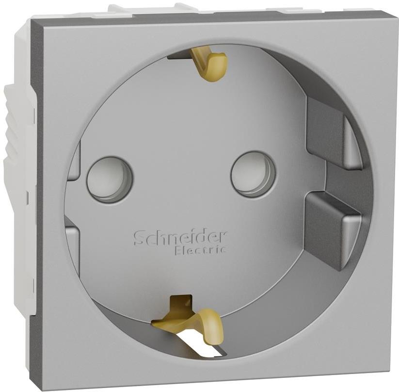 Контакт шуко с детска защита винт 2 мод. цвят Алуминий Unica SE