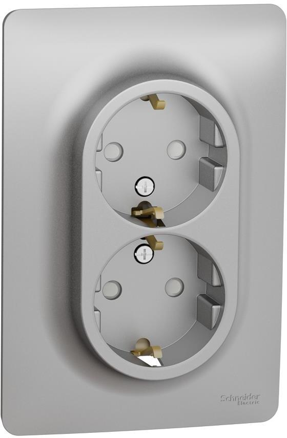 Контакт шуко ДВОЕН моноблок цвят Алуминий Unica SE