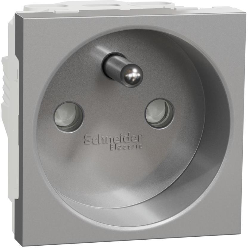 Контакт френски стандарт с детска защита винт 2 мод. цвят Алуминий Unica SE