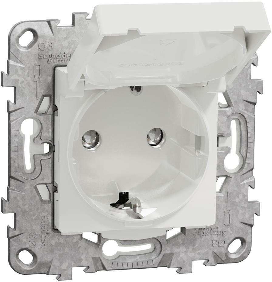 Контакт шуко с капак IP44 с носеща рамка 2 мод. цвят Бял Unica SE
