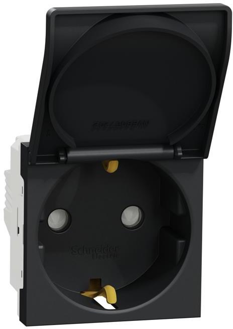Контакт шуко с капак 2 мод. цвят Антрацит Unica SE