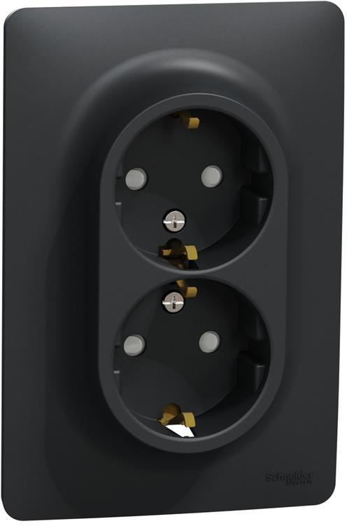 Контакт шуко ДВОЕН моноблок цвят Антрацит Unica SE