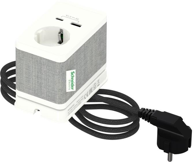 Модул за бюро 1х шуко и 2хUSB тип A+C, кабел 2м, цвят Бял / Текстил Unica System+ SE