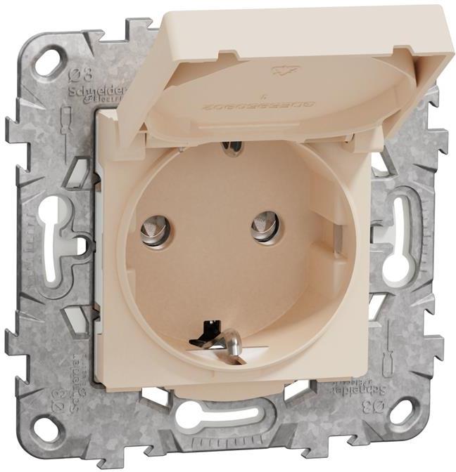Контакт шуко с капак IP44 с носеща рамка 2 мод. цвят Крем Unica SE