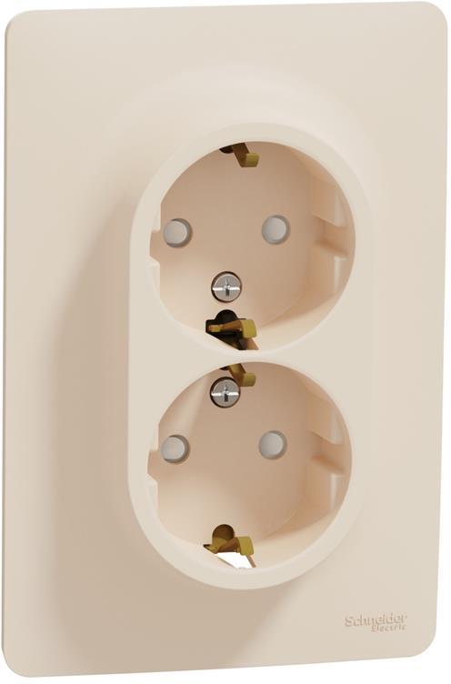 Контакт шуко ДВОЕН моноблок цвят Крем Unica SE