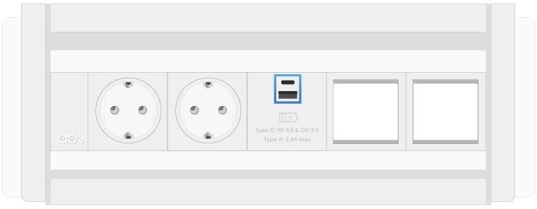 Модул Aero Flip 5M с 2х Шуко, USB тип A+C и 2х празни модула, цвят Бял, ABL