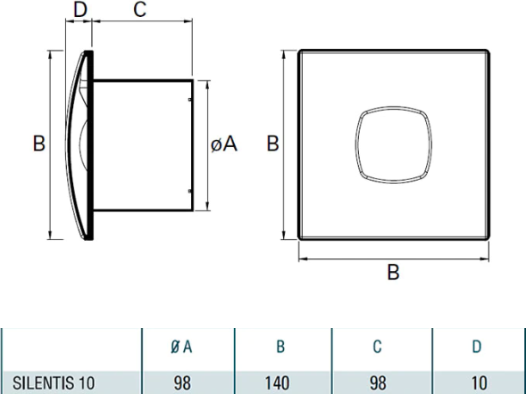 Вентилатор SILENTIS10 ф100мм, цвят Бял, 98м3/ч, 15W, 37dB комплект с клапа CATA