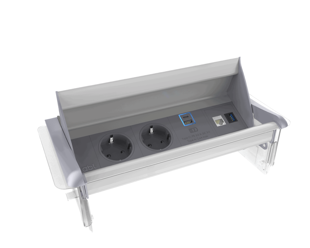 Модул Aero Flip 4M с 2х Шуко, USB тип A+C и 1х празен модул, цвят Сив, ABL